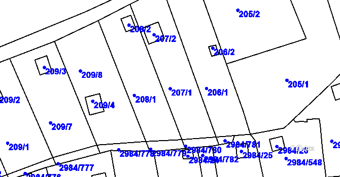 Parcela st. 207/1 v KÚ Tachov, Katastrální mapa