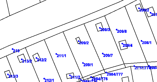 Parcela st. 209/2 v KÚ Tachov, Katastrální mapa