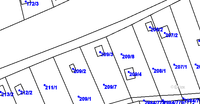 Parcela st. 209/3 v KÚ Tachov, Katastrální mapa