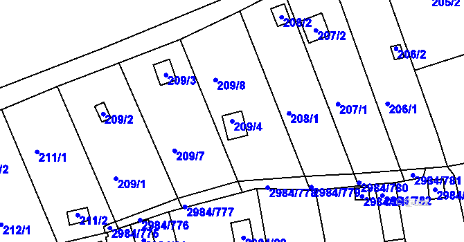 Parcela st. 209/4 v KÚ Tachov, Katastrální mapa
