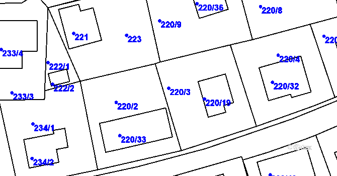 Parcela st. 220/3 v KÚ Tachov, Katastrální mapa