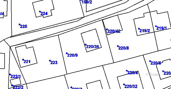 Parcela st. 220/36 v KÚ Tachov, Katastrální mapa