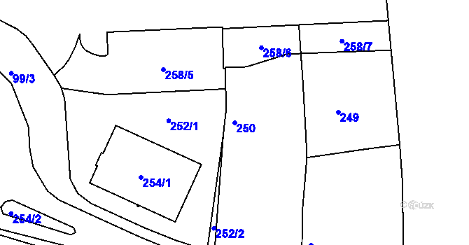 Parcela st. 250 v KÚ Tachov, Katastrální mapa