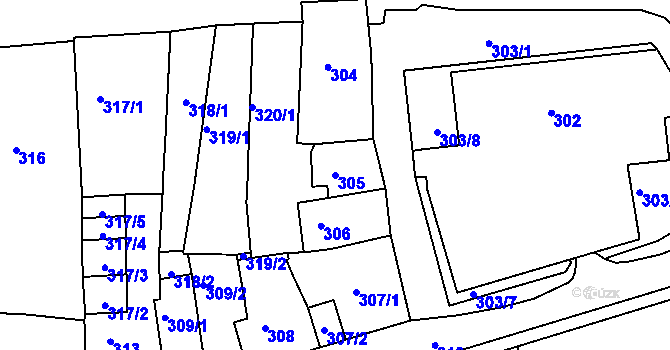 Parcela st. 305 v KÚ Tachov, Katastrální mapa