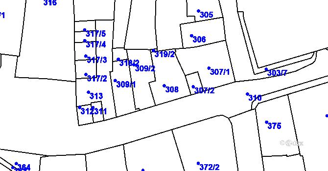 Parcela st. 308 v KÚ Tachov, Katastrální mapa