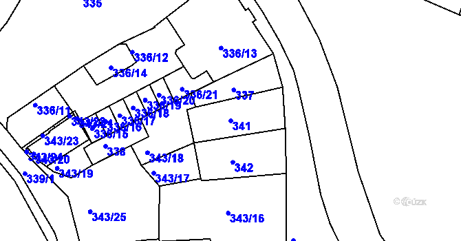 Parcela st. 341 v KÚ Tachov, Katastrální mapa