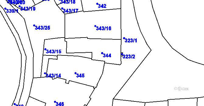 Parcela st. 344 v KÚ Tachov, Katastrální mapa