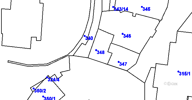 Parcela st. 348 v KÚ Tachov, Katastrální mapa