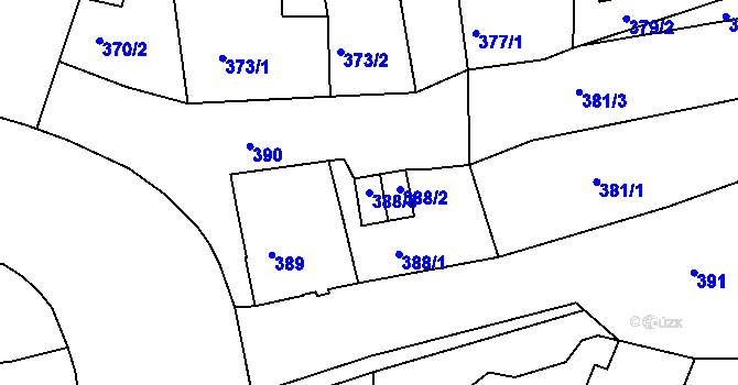 Parcela st. 388/3 v KÚ Tachov, Katastrální mapa