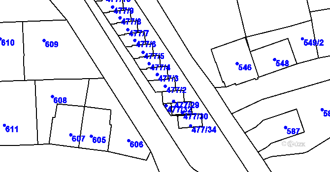 Parcela st. 477/2 v KÚ Tachov, Katastrální mapa