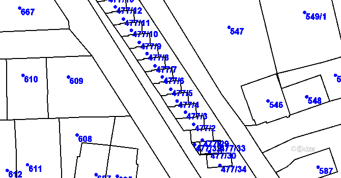 Parcela st. 477/5 v KÚ Tachov, Katastrální mapa