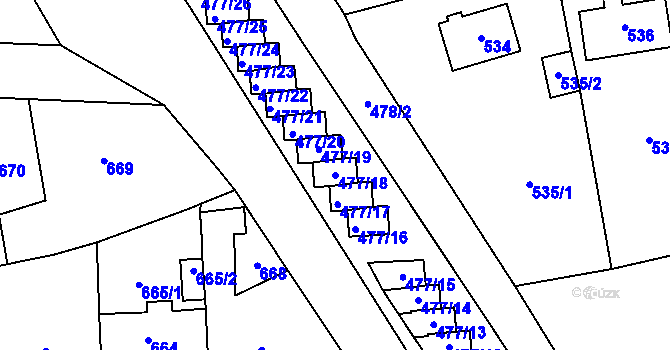 Parcela st. 477/18 v KÚ Tachov, Katastrální mapa