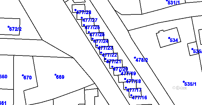 Parcela st. 477/22 v KÚ Tachov, Katastrální mapa