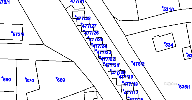 Parcela st. 477/23 v KÚ Tachov, Katastrální mapa