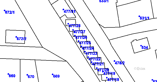 Parcela st. 477/25 v KÚ Tachov, Katastrální mapa