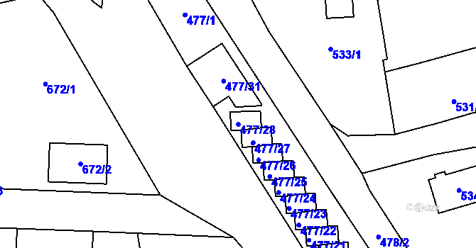 Parcela st. 477/28 v KÚ Tachov, Katastrální mapa
