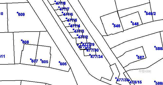 Parcela st. 477/29 v KÚ Tachov, Katastrální mapa