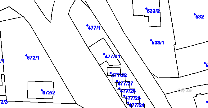 Parcela st. 477/31 v KÚ Tachov, Katastrální mapa