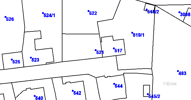 Parcela st. 521 v KÚ Tachov, Katastrální mapa