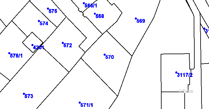 Parcela st. 570 v KÚ Tachov, Katastrální mapa