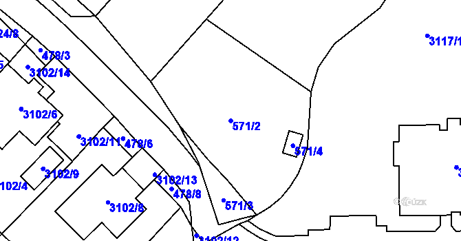 Parcela st. 571/2 v KÚ Tachov, Katastrální mapa