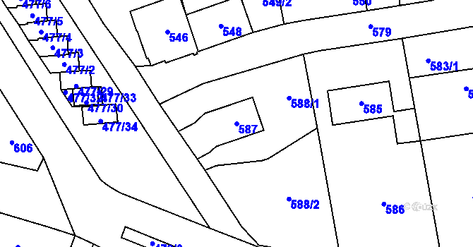 Parcela st. 587 v KÚ Tachov, Katastrální mapa