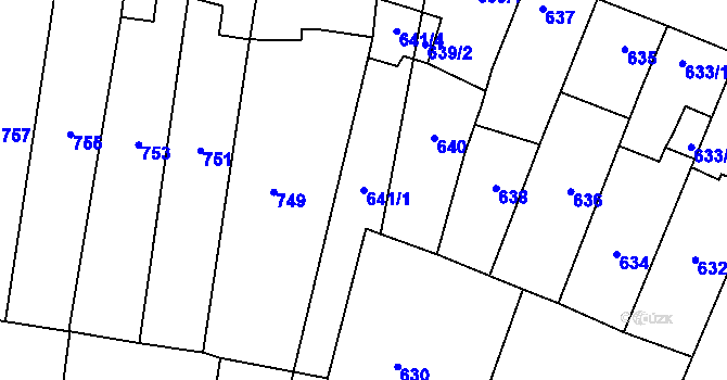 Parcela st. 641/1 v KÚ Tachov, Katastrální mapa