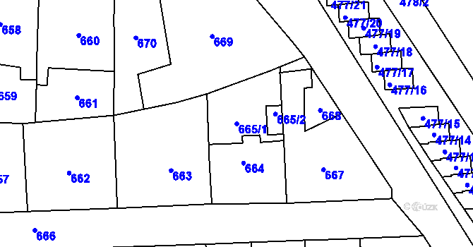 Parcela st. 665/1 v KÚ Tachov, Katastrální mapa