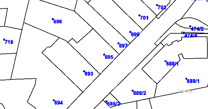 Parcela st. 695 v KÚ Tachov, Katastrální mapa