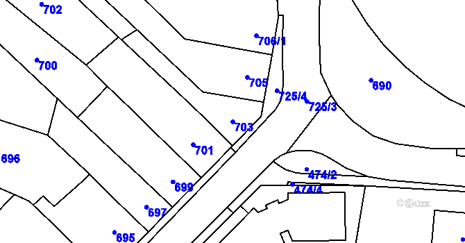 Parcela st. 703 v KÚ Tachov, Katastrální mapa