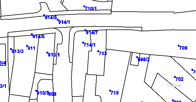 Parcela st. 713 v KÚ Tachov, Katastrální mapa