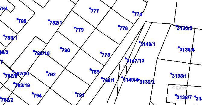 Parcela st. 778 v KÚ Tachov, Katastrální mapa