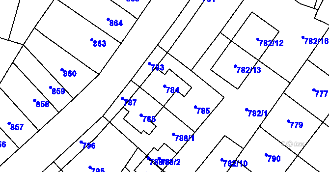 Parcela st. 784 v KÚ Tachov, Katastrální mapa