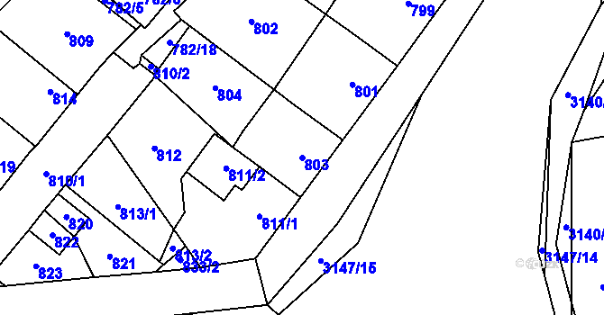 Parcela st. 803 v KÚ Tachov, Katastrální mapa