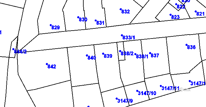Parcela st. 839 v KÚ Tachov, Katastrální mapa