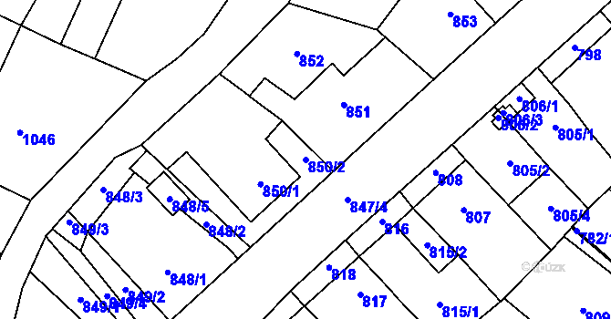 Parcela st. 850/2 v KÚ Tachov, Katastrální mapa