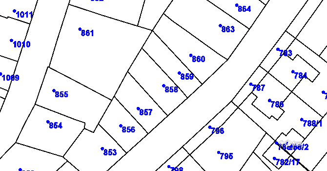 Parcela st. 858 v KÚ Tachov, Katastrální mapa