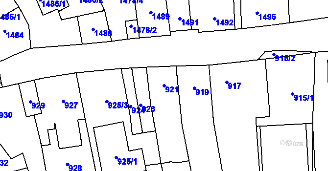 Parcela st. 921 v KÚ Tachov, Katastrální mapa