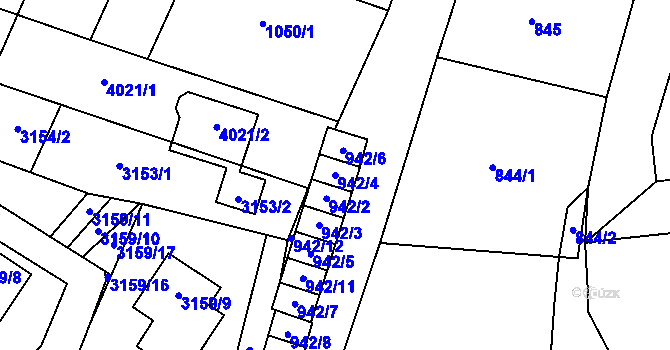 Parcela st. 942/4 v KÚ Tachov, Katastrální mapa