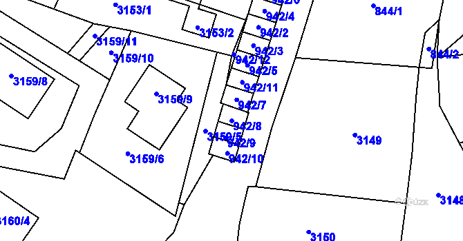Parcela st. 942/8 v KÚ Tachov, Katastrální mapa