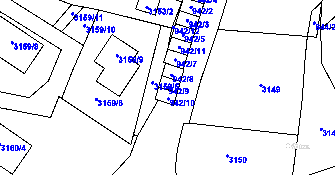 Parcela st. 942/9 v KÚ Tachov, Katastrální mapa