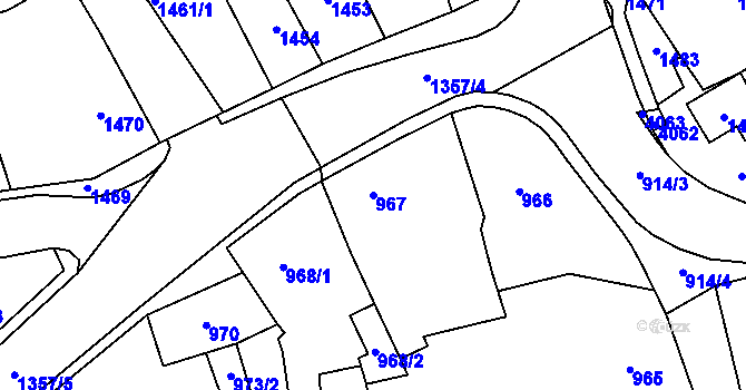 Parcela st. 967 v KÚ Tachov, Katastrální mapa