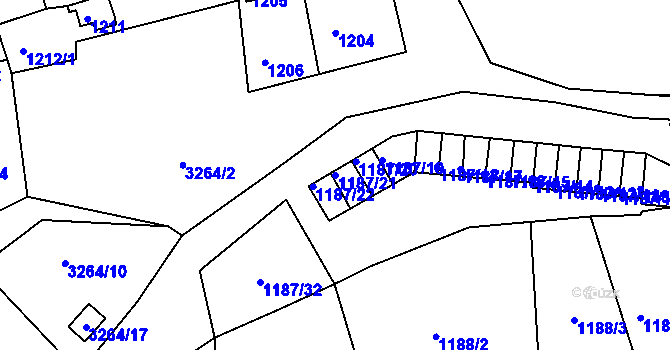 Parcela st. 1187/21 v KÚ Tachov, Katastrální mapa