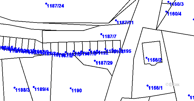Parcela st. 1192 v KÚ Tachov, Katastrální mapa