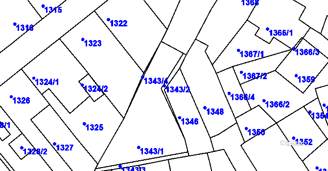 Parcela st. 1343/2 v KÚ Tachov, Katastrální mapa