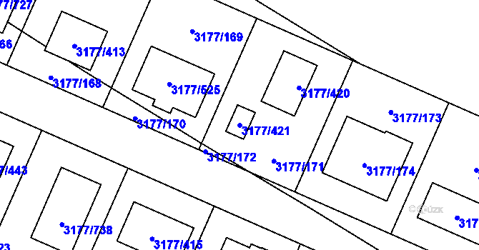 Parcela st. 3177/421 v KÚ Tachov, Katastrální mapa