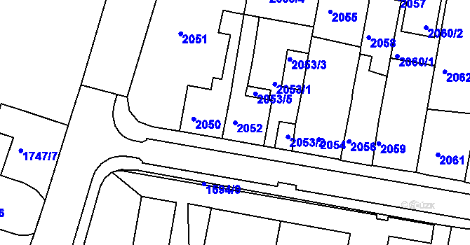 Parcela st. 2052 v KÚ Tachov, Katastrální mapa