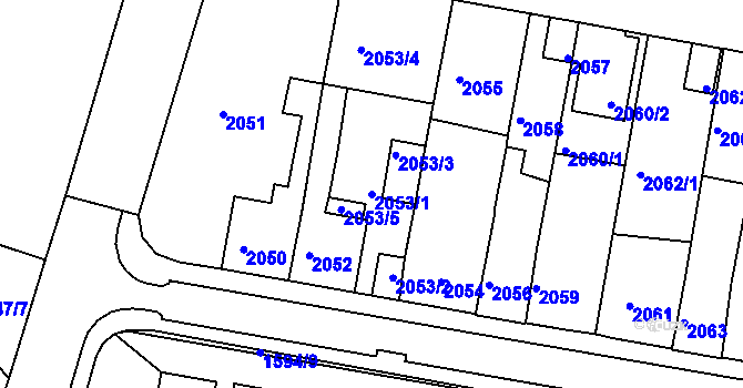 Parcela st. 2053/1 v KÚ Tachov, Katastrální mapa