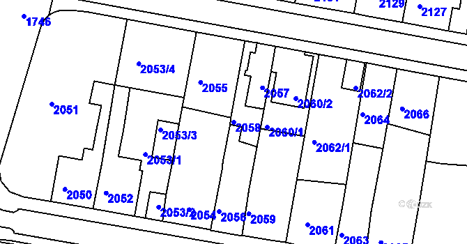Parcela st. 2058 v KÚ Tachov, Katastrální mapa