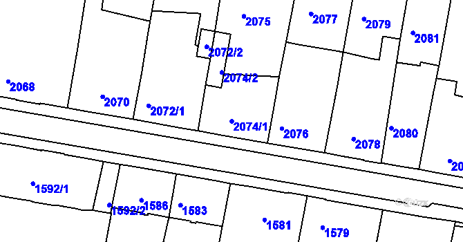 Parcela st. 2074/1 v KÚ Tachov, Katastrální mapa